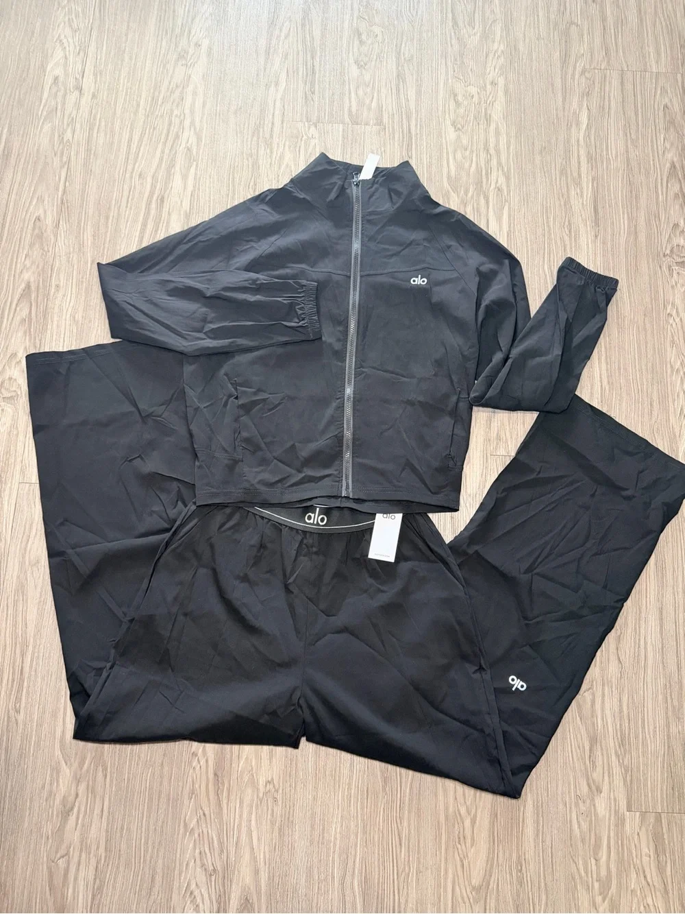 ALO Yoga Black Track Jacket & Jogger Set